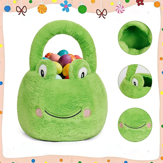 Easter Basket, Easter Baskets for Kids, Frog Baskets with Handle for Gifts Empty, Bunny Egg Hunting, Basket Stuffers Essentials
