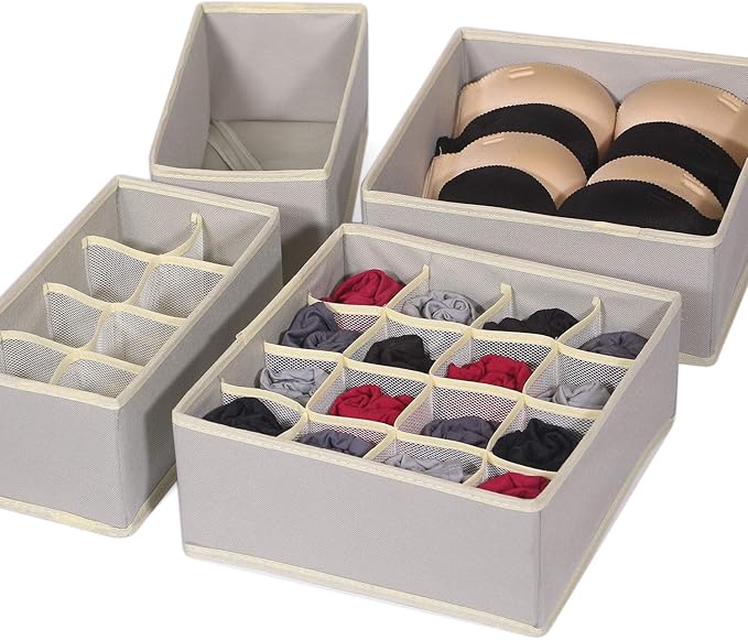 12 Pack Foldable Drawer Organizer Dividers Cloth Storage Box Closet Dresser Organizer Cube Fabric Containers Basket Bins for Underwear Bras Socks Panties Lingeries Nursery Baby Clothes Gray