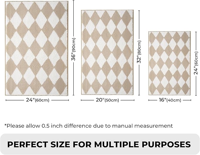 GRANNY SAYS Diamond Bathroom Rugs, 20" x 32", Non-Slip Bath Mats for Bathroom, Plush Shag Absorbent Microfiber Ultra Soft Bath Mat, Cute Washable Rug for Tub, Shower, Bedroom, Light Tan
