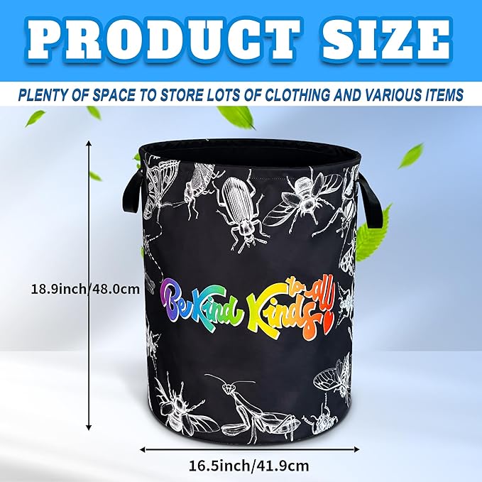 Be Kind To All Kinds Laundry Basket Moths Crickets Animal Oxford Cloth Laundry Hamper With Handle Foldable Portable Clothes Storage Basket 18.9 X 16.5 In Storage Bag For Laundry Room/Bathroom/Bedroom