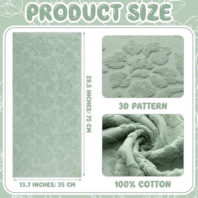 2 Pcs Quality Floral Jacquard Hand Towels Set for Bathroom Sage Green Hand Towels 100% Cotton Absorbent Decorative Weave Bath Decor Neutral Bathroom Decor Gift, 13.7 x 29.5 Inch