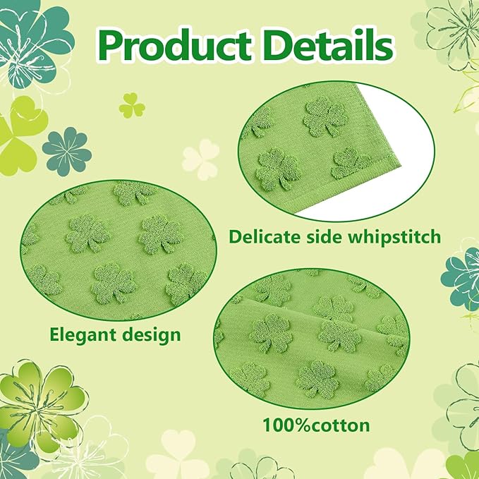 3 Pack St. Patrick's Day Hand Towels Green White Clover Shamrocks 100% Cotton Decorative Bathroom Towels Set for Drying, Cleaning, Cooking, Everyday Use,13.7'' x 29.5''
