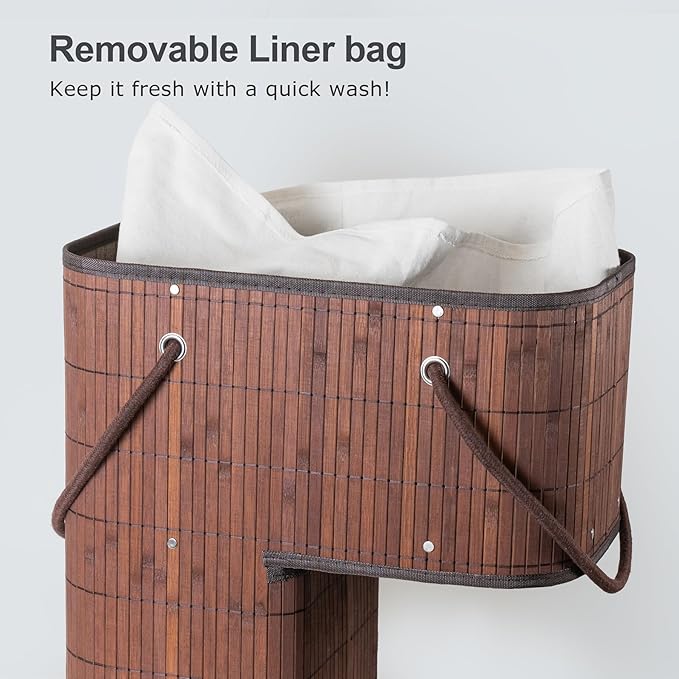 Stair Basket with Lid & Handle – Staircase Storage Basket for Wooden & Carpeted Stairs, Foldable Step Baskets for Stairs, Bamboo Storage Bin Organizer for Toys, shoes & Books (Brown)