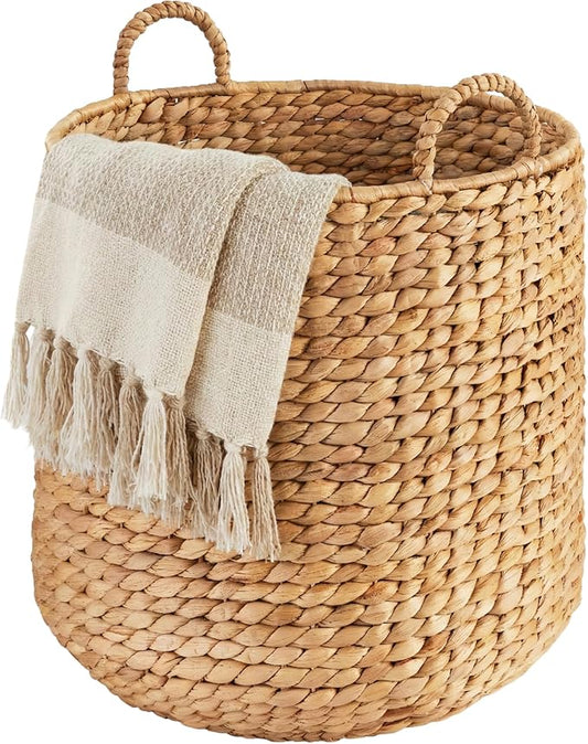 Best Choice Products Round Storage Basket w/Handles, Handwoven Water Hyacinth, Plant Holder, Storage Organizer Tote Bin for Bedroom, Living Room, Bathroom - Natural