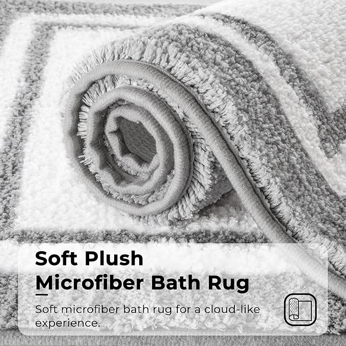 GRANNY SAYS Microfiber Bathroom Rugs Non Slip Washable, Water Absorbent Bathrooms Mats for Tub Non Slip, Small Soft Bath Mats for Bathroom Floor & Shower, 16" x 24", Grey Bath Mat Towel