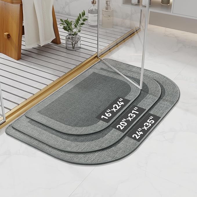 Half Circle Bath Mat,Thin Bathroom Rugs Fit Under Door Quick Dry Non Slip Washable Bathroom Mat with Rubber Backing,Absorbent Woven Half Round Shower Rug