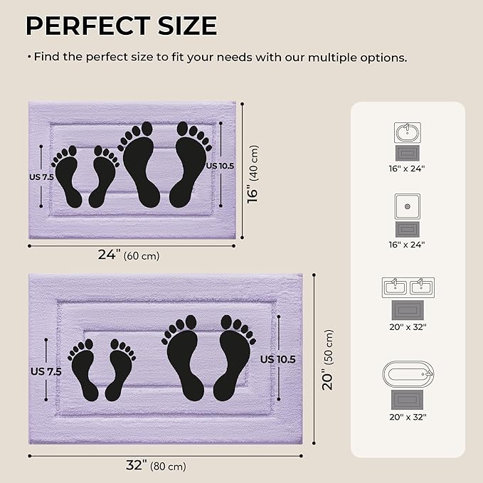 GRANNY SAYS Bathroom Rugs Sets 2 Piece,Soft Bath Mats for Bathroom, Bath Rugs Non Slip Washable, Absorbent Bath Rug for Tub,Shower and Toilet, Bath Mat Set (Lilac, 20" x 32" + 16" x 24")