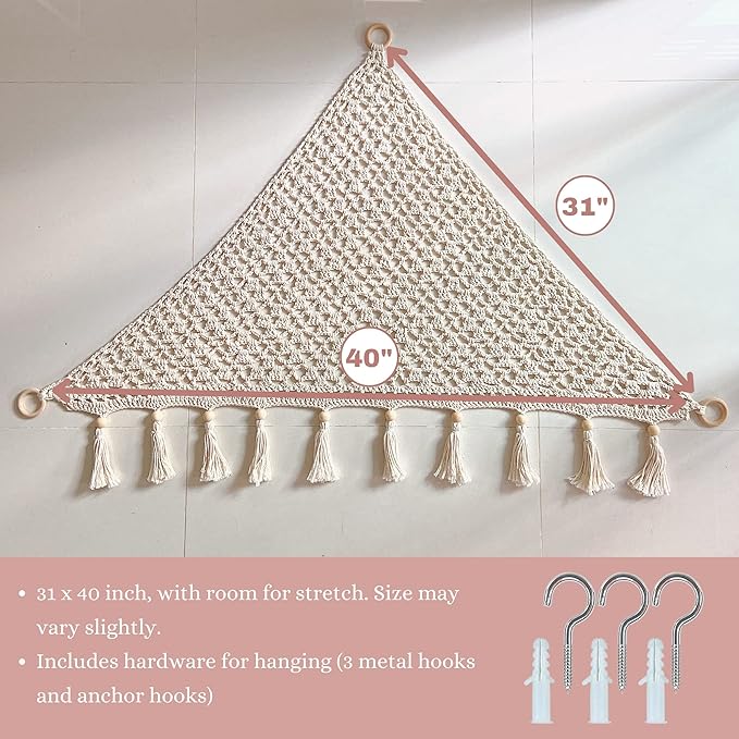 Macrame Toy Hammock for Stuffed Animals - Plushie Toy Hammock for Baby Girl Nursery Decor, Plush Hammock, Stuffy Hammock, Hanging Stuffed Animal Organizer, Sweet Pink