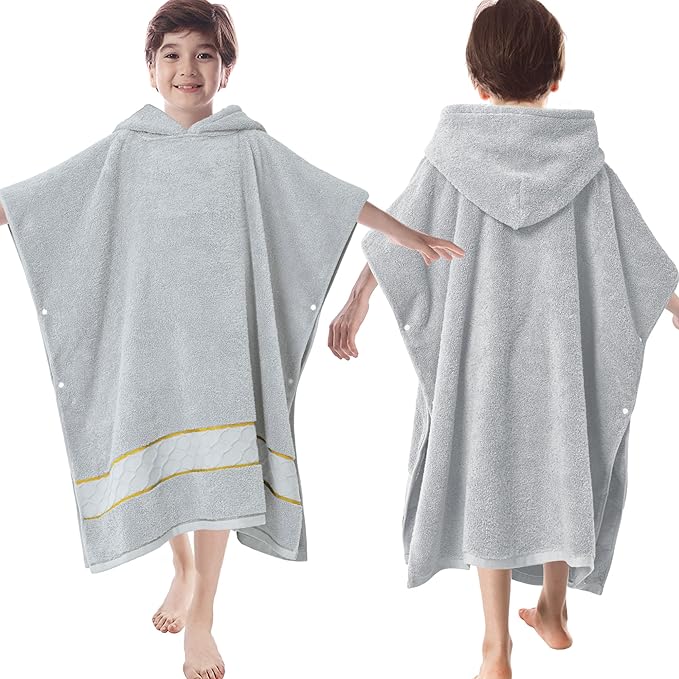 32"X64" Large Turkish Poncho Towels for Big Kids (8-14Years), 100% Cotton | Thick 600GSM | Absorbent | Large | Bathrobes for Boys | Girls | Teens, Perfect for Swim | Bathroom | Pool | Gifts,Light Gray