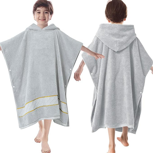 32"X64" Large Turkish Poncho Towels for Big Kids (8-14Years), 100% Cotton | Thick 600GSM | Absorbent | Large | Bathrobes for Boys | Girls | Teens, Perfect for Swim | Bathroom | Pool | Gifts,Light Gray