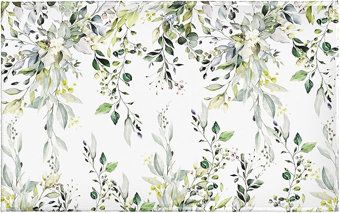 Green Eucalyptus Bath Rug Sage Leaves Bathroom Mat Soft Plush Carpet 20"x32" Non Slip Washable Doormat for Entryway Living Room Shower Tub