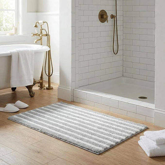 GRANNY SAYS Striped Bathroom Rugs Non Slip, 16" x 24", Bath Rugs for Bathroom Washable, Bath Mats for Floor, Microfiber Bath Mat for Tub, Absorbent Bath Rugs for Shower Room, Grey