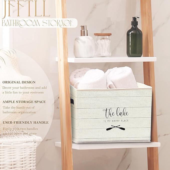 Lake Lovers Storage Bins with Handles, Lakes House Decor, the Lake Is My Happy Place Collapsible Laundry Basket Storage Box for Home Bedroom Bathroom Clothes Toys Books