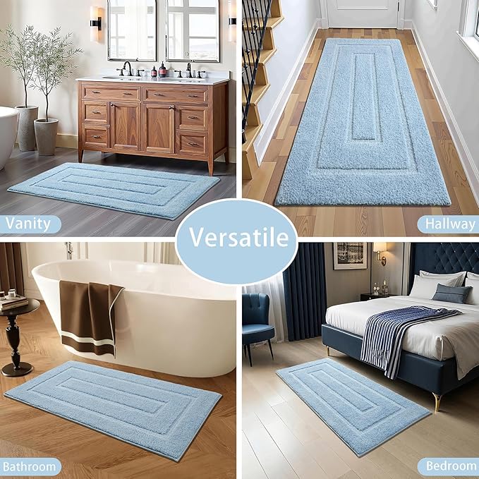 HOMORE Bathroom Rug 24x48 Inch Soft Absorbent Microfiber Bathroom Runner Rug, Washable Bath Runners Rugs for Bathrooms Non Slip Bath Rugs for Shower Tub,Light Blue