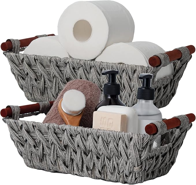 GRANNY SAYS Bundle of 2-Pack Storage Wicker Baskets with Handles & 3-Pack Wicker Storage Baskets for Organizing