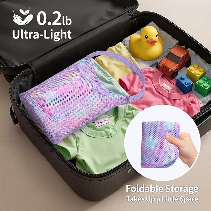 Kids Mesh Shower Caddy - Small Portable Toiletry Tote Bag for Camp Dorm Gym, Quick Dry Hanging Organizer with Zipper Pocket, Purple Mermaid