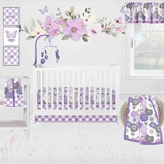 Bacati - Watercolor Flowers Nursery Kids Storage Items, Purple Gray Nursery Storage Caddy