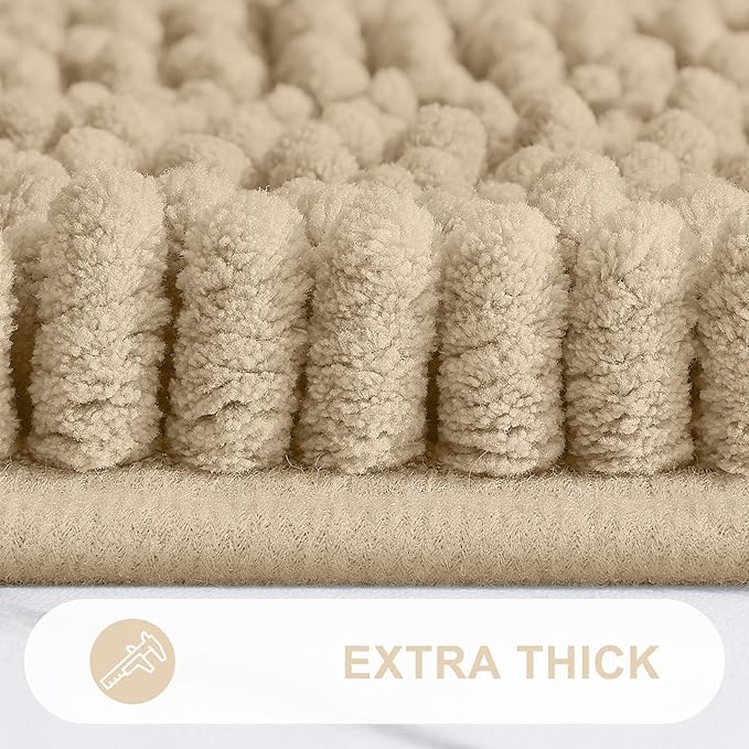 Grandaily Chenille Striped Bathroom Rugs 24x16, Extra Thick and Absorbent Bath Mats, Non-Slip Soft Plush Shaggy Shower Carpet, Machine Wash Dry, Bath Rug for Bathroom, (Small, Beige)