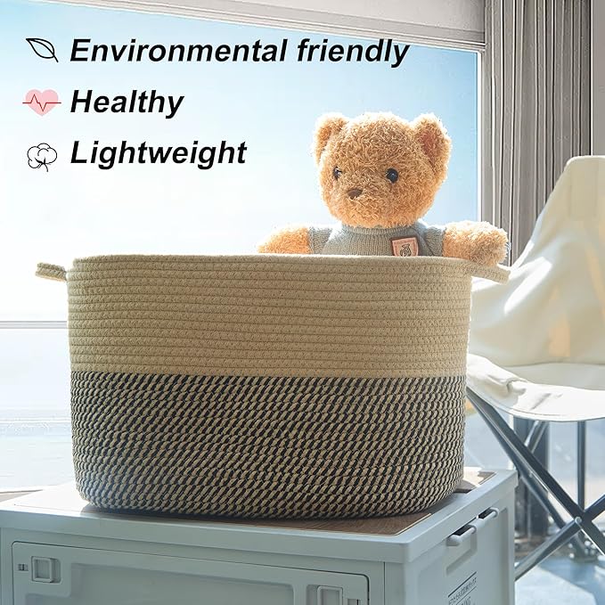 Laundry Baskets Woven Cotton Rope Laundry Hamper with Handles for Decor Storage of Dirty Clothes,Toys and Blankets in Bathroom,Baby Room and Living Room