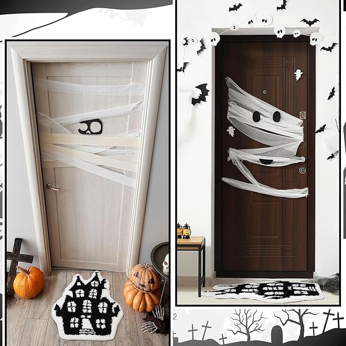 Halloween Castle Bathroom Rug Flocking Door Bath Mat for Kids Shower Bat Mat Decoration Non Slip Washable Bath Rug for Bathroom Shower