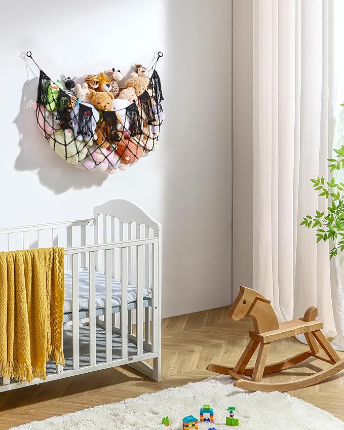 Creative Stuffed Animal Storage Hammock with Lights - Plushie Net Hammock for Stuff Animal Organizer and Teddy Bear Holder,Small Pet Net for Nursery Baby Bedroom Playroom Decor