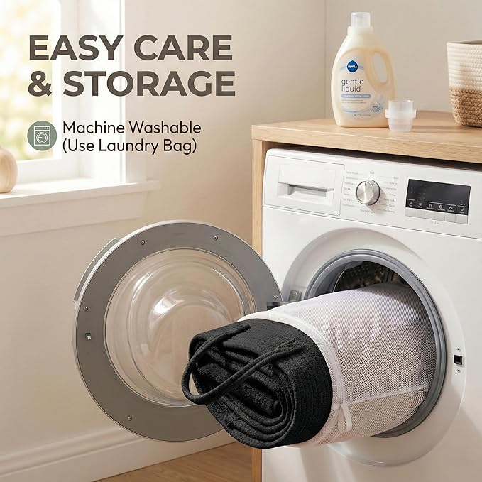 115L Extra Large Blanket Basket for Living Room - Woven Cotton Rope Laundry Hamper with Reinforced Handles - Storage Bin for Pillows, Comforters & Toys - Machine Washable,Black