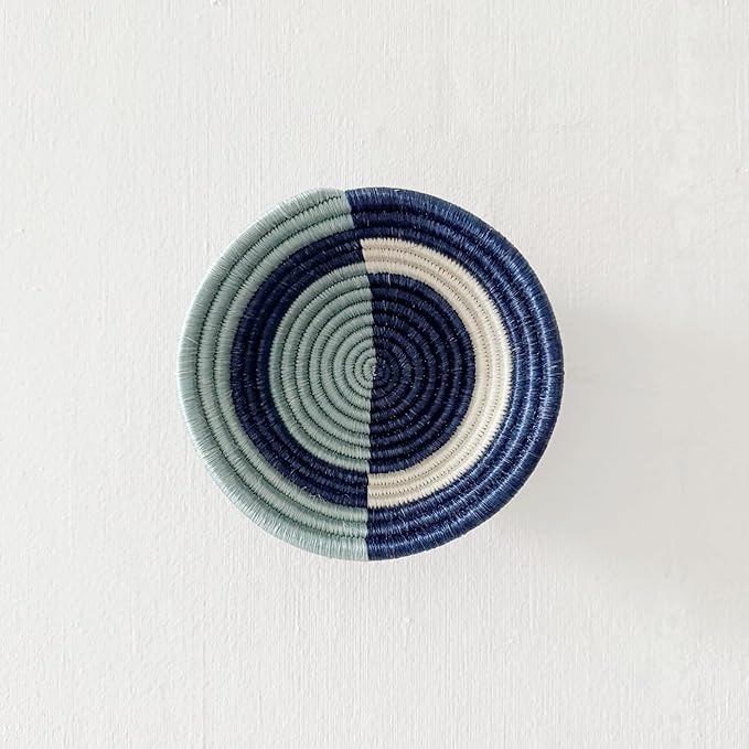 Mini African Basket- Bibara/Rwanda Basket/Sisal & Sweetgrass Woven Basket/Blues, White