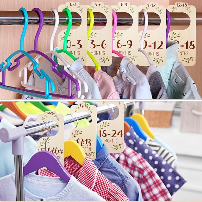 Boho Baby Closet Dividers, 8 Pcs Beautiful Wooden Baby Closet Dividers for Clothes, Double-Sided Baby Clothes Size Hanger Organizer from NB to 24 M - Adorable Nursery Decor