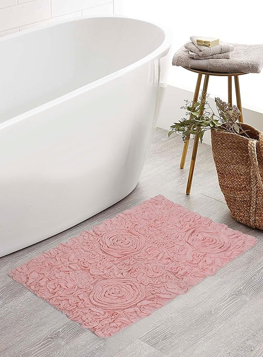 Home Weavers Bell Flower Collection 100% Cotton Tufted Bath Rugs, Extra Soft and Absorbent Bath Rugs, Non-Slip Bath Mats, Machine Washable, Bath Mats for Bathroom Floor, 21"x34" Rectangle, Pink