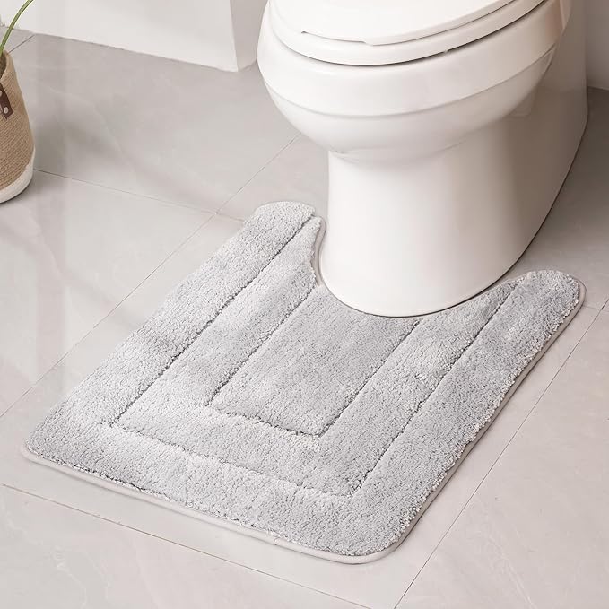 GRANNY SAYS Bathroom Toilet Rugs U Shaped, Bath Mats for Bath, Bathroom Rugs Non Slip Washable, Absorbent Microfiber Toilet Mat, Soft Plush Shaggy Bath Carpet, 20" x 24", Gray