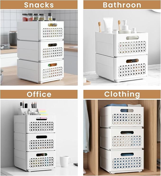 Closet Organizers and Storage, 2 Pack Stackable Storage Drawers, Plastic expandable Closet Storage Bins for Bathroom Kitchen Laundry Room Wardrobe Office.