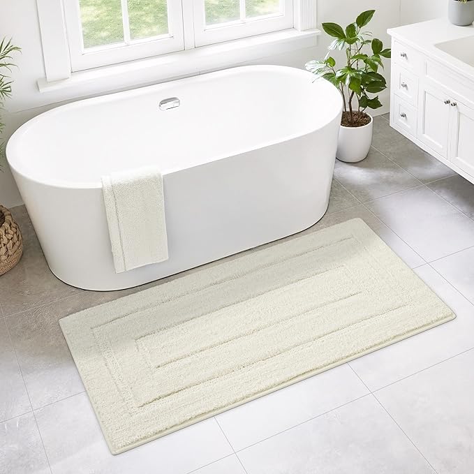 GRANNY SAYS Bathroom Rugs Non Slip, 24" x 48", Bath Rugs for Bathroom Washable, Bath Mats for Floor, Microfiber Bath Mat for Tub, Absorbent Bath Rugs for Shower Room, Ivory