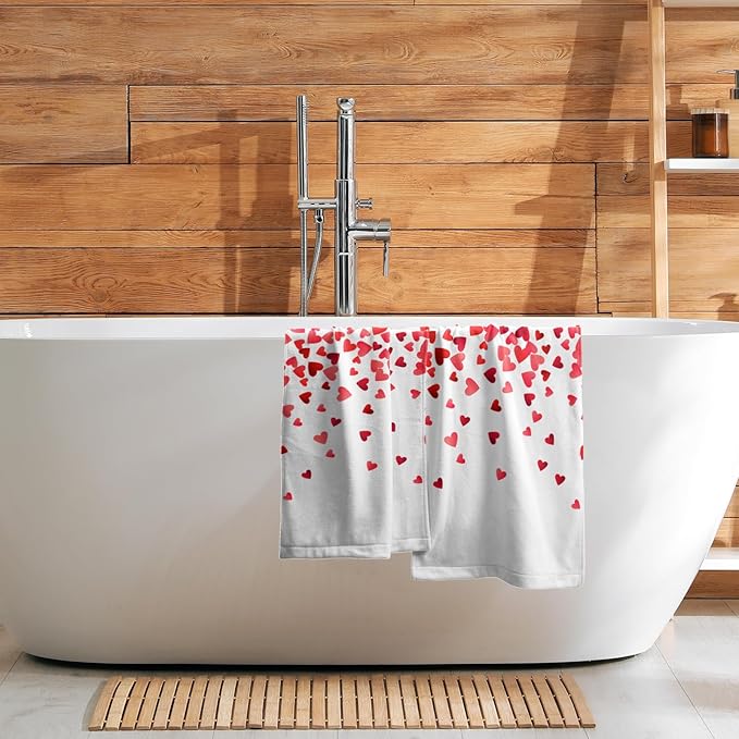Happy Valentines Day Hand Towels Pack of 2 Romantic Red Pink Love Heart Bathroom Towel 28.3x14.4 Inch Wedding Anniversary Holiday Decorative Super Soft Kitchen Towels for Guest Home Hotel Gym