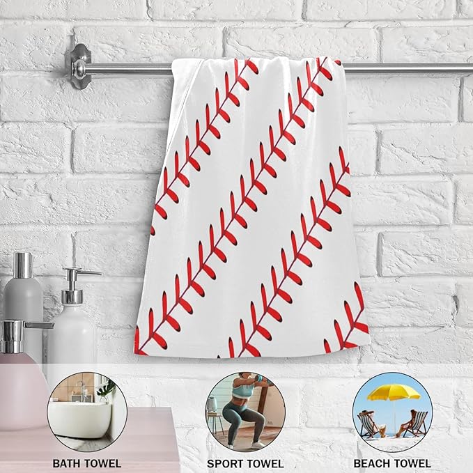 2 Pcs White Red Baseball Stitches Hand Towels for Bathroom,Soft Absorbent Sport Themed Base Ball Dish Towels for Kitchen,Quick Dry Decorative Guest Bathroom Towels for Face,Shower 14"x28"