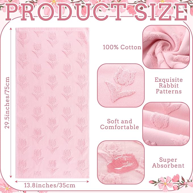 2 Pcs Tulip Hand Towels for Bathroom Pink Tulip 100% Cotton Jacquard Weave Bath Towel Set Soft Absorbent Kitchen Towels for Bathroom Kitchen Summer Theme Gifts 13.8 x 29.5