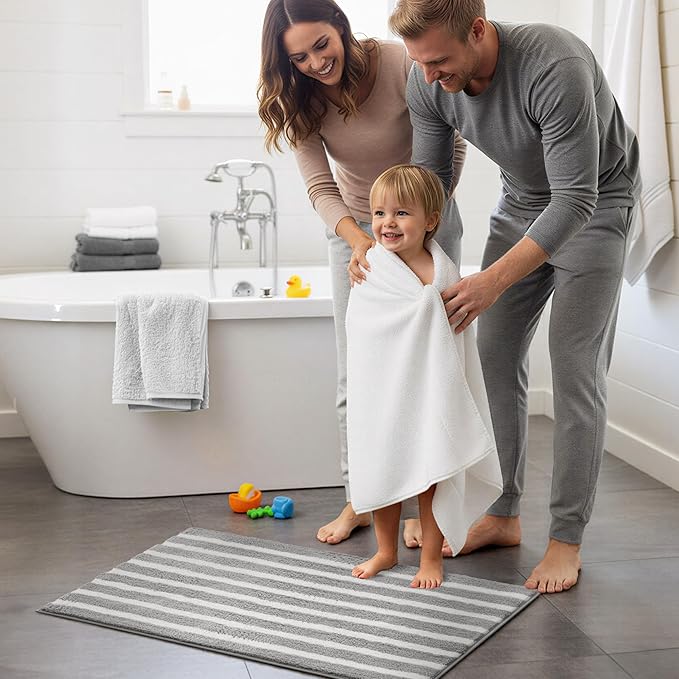 GRANNY SAYS Striped Bathroom Rugs Non Slip, 24" x 36", Bath Rugs for Bathroom Washable, Bath Mats for Floor, Microfiber Bath Mat for Tub, Absorbent Bath Rugs for Shower Room, Grey