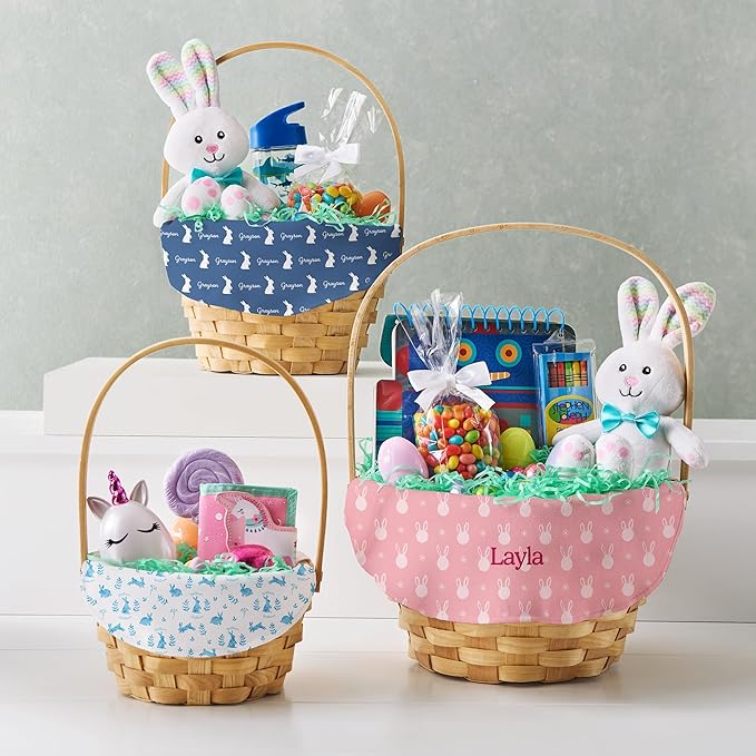 Let's Make Memories Personalized Easter Basket for Kids - For Boys - For Girls - Create Your Own - Fillable - Wicker - Easter Basket Stuffers - Small - Purple Rabbit