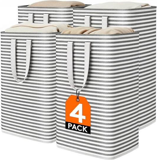 Lifewit 4 Pack Laundry Hamper Large Collapsible Laundry Baskets, Freestanding Waterproof Clothes Hamper with Easy Carry Handles in Laundry Room Bedroom Bathroom College Dorm, Black, 4 x 80L