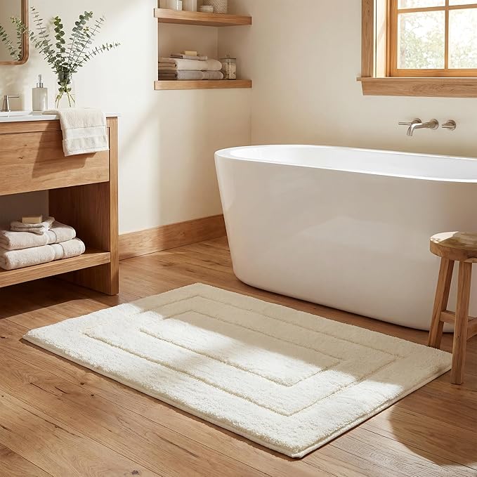 GRANNY SAYS Bathroom Rugs Non Slip, 20" x 32", Bath Rugs for Bathroom Washable, Bath Mats for Bath Floor, Microfiber Bath Mat for Tub, Absorbent Bath Rugs for Bath, Ivory