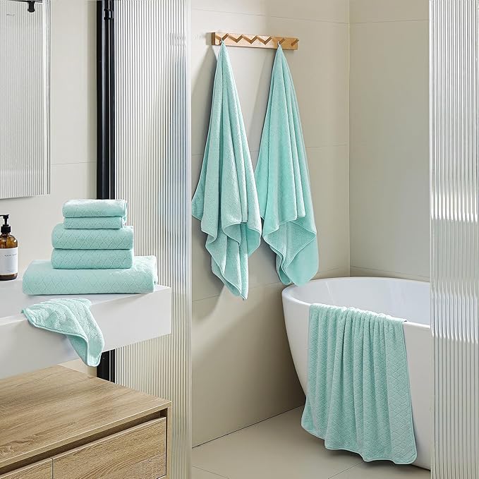 Hailea Luxury Bath Towels Set - 12 Piece (4 Large Bath Towels,4 Hand Towels,4 Washcloths), 100% Microfiber,Extra Absorbent Super Soft & Quick Dry,Complete Family Pack for Bathroom Gym Pool,Mint Green