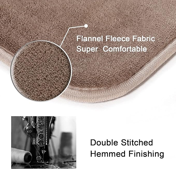 H.VERSAILTEX Bath Mat Memory Foam Set Bathroom Rug Set Flannel Velvety Bath Mat Luxury Extra Soft and Absorbent Non Slip Rugs for Bathroom/Bedroom Washable(Curved Set 24"x 36" Plus 20"x 24"U, Taupe)