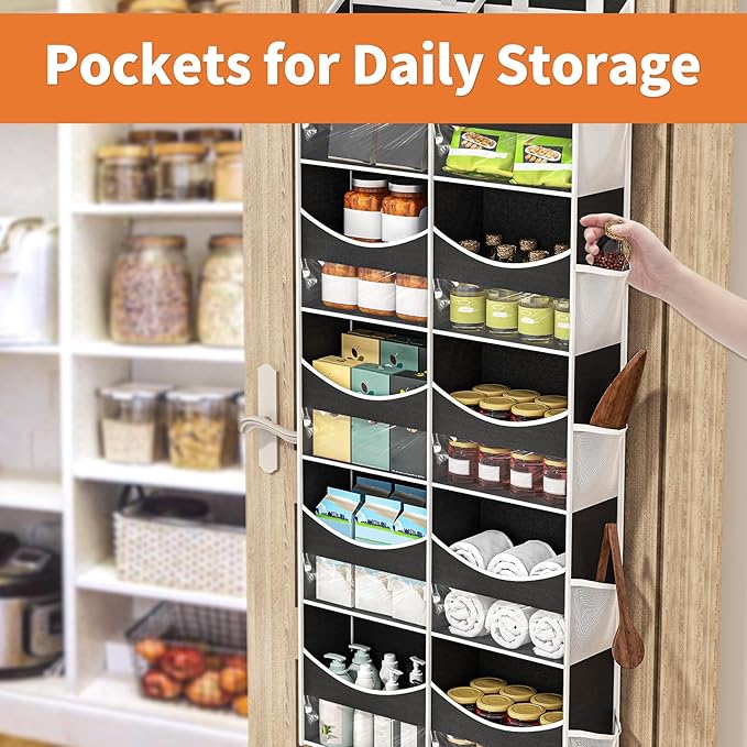 Aokeyee 5 Tiers Over the Door Storage Organizer, Behind Door Storage for Baby Nursery, 80lb Capacity Door Hanging Organizer with 10 Compartments & 10 Mesh Pockets for Closet, Bedroom, Bathroom, Toys