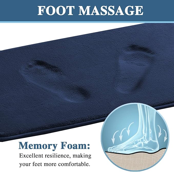 H.VERSAILTEX Bath Mat Memory Foam Set Bathroom Rug Set Flannel Velvety Bath Mat Luxury Extra Soft and Absorbent Non Slip Rugs for Bathroom/Bedroom Washable(2 Pack- 20"x 32"/ 17"x 24", Navy)