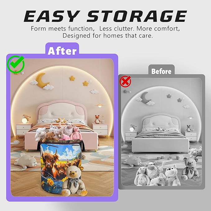 Highland Cow Laundry Basket Oxford Cloth Funny Cows Laundry Hamper With Handle Foldable Portable Clothes Storage Basket 18.9 X 16.5 In Storage Bag For Laundry Room/Bathroom/Bedroom/Dormitories
