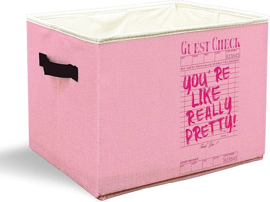 Trendy Preppy Y2k Pink Storage Bins with Handles, You're Like Really Pretty Guest Check Collapsible Laundry Basket Storage Box for Home Bedroom Bathroom Clothes Toys Books