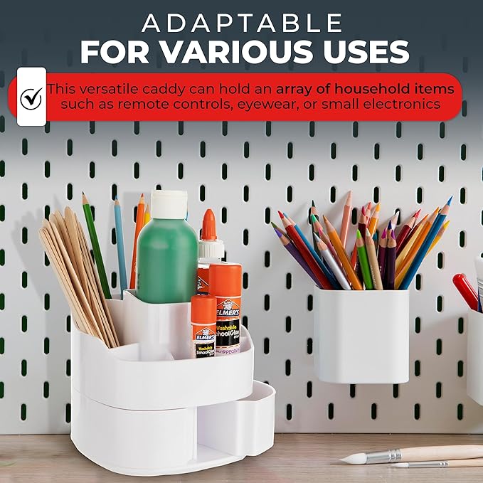 Masirs Small 360 Rotating Makeup Organizer - Mini Yet Spacious Cosmetic Storage Solution with Multiple Compartments - The Perfect Spinning Make-Up Caddy for Vanity or Bathroom Counter (Square - White)