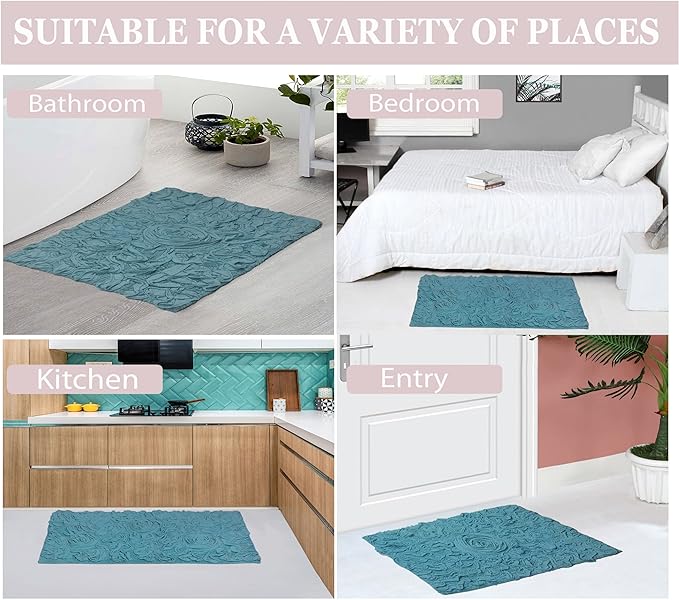 Home Weavers Bell Flower Collection 100% Cotton Tufted Bath Rugs, Extra Soft and Absorbent Bath Rugs, Non-Slip Bath Mats, Machine Washable, Bath Mats for Bathroom Floor, 17"x30" Slice Rug, Blue
