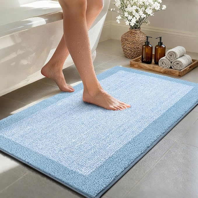 48x24 Long Bathroom Rugs Washable Non Slip, Light Blue Bath Mat for Bathroom Floor Tub, Soft Absorbent Quick Dry Mats for Shower, Bathtub,Home Decor