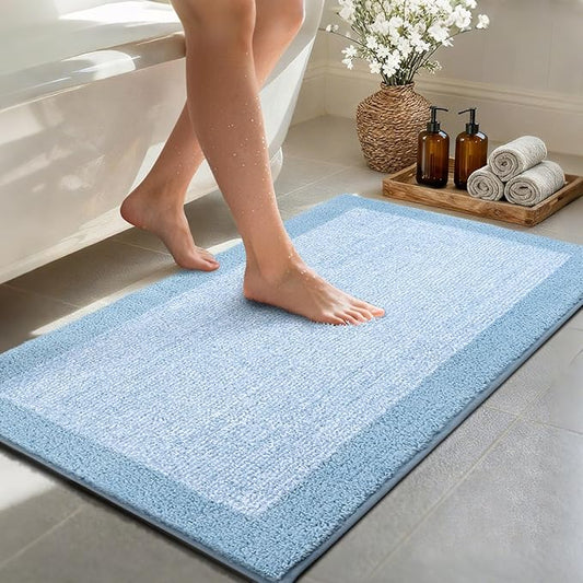 48x24 Long Bathroom Rugs Washable Non Slip, Light Blue Bath Mat for Bathroom Floor Tub, Soft Absorbent Quick Dry Mats for Shower, Bathtub,Home Decor