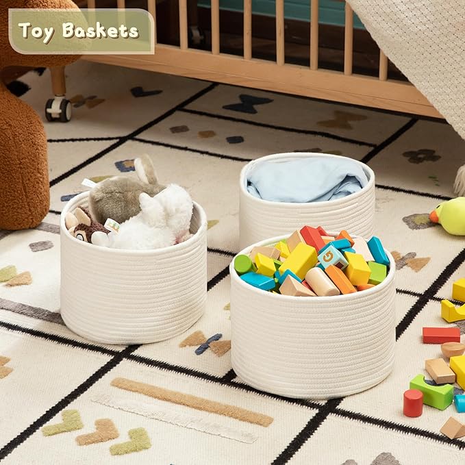 OIAHOMY Large Blanket Basket, 22”x17”x12” Rectangle Woven Baskets, Nursery Blanket Storage Living Room,mall Storage Baskets for Organizing,Closet Cube Shelf Storage, 9.8”×9.8”×7.1”